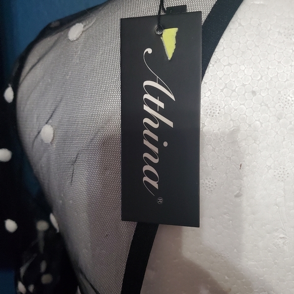 New ATHENA Dress Black Sheer With Polka-Dots & RUFFLES Bustier Cocktail Sz S - Picture 8 of 10